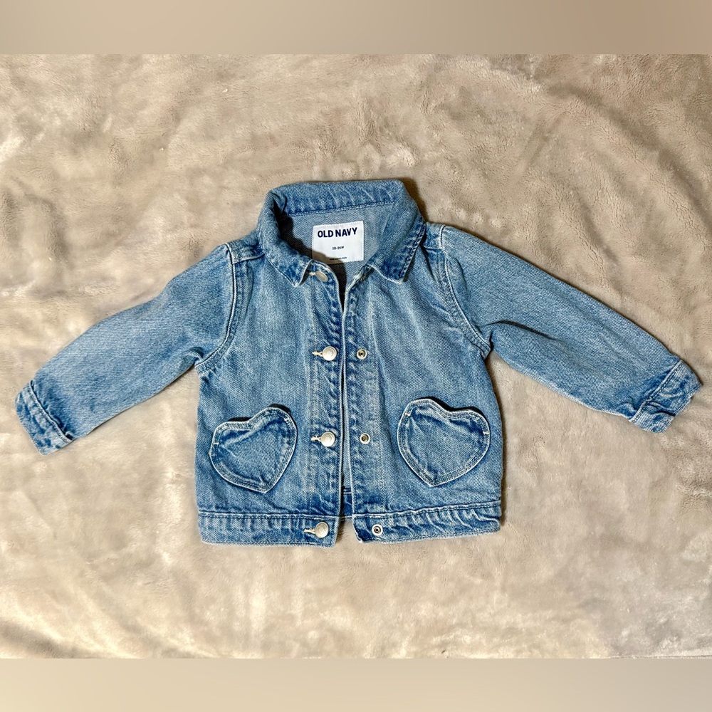 Old Navy Baby Denim Jean Jacket w/ Heart Pockets | 18–24 Months | Gently Used